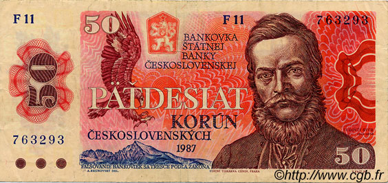 50 Korun CZECHOSLOVAKIA  1987 P.096 VF