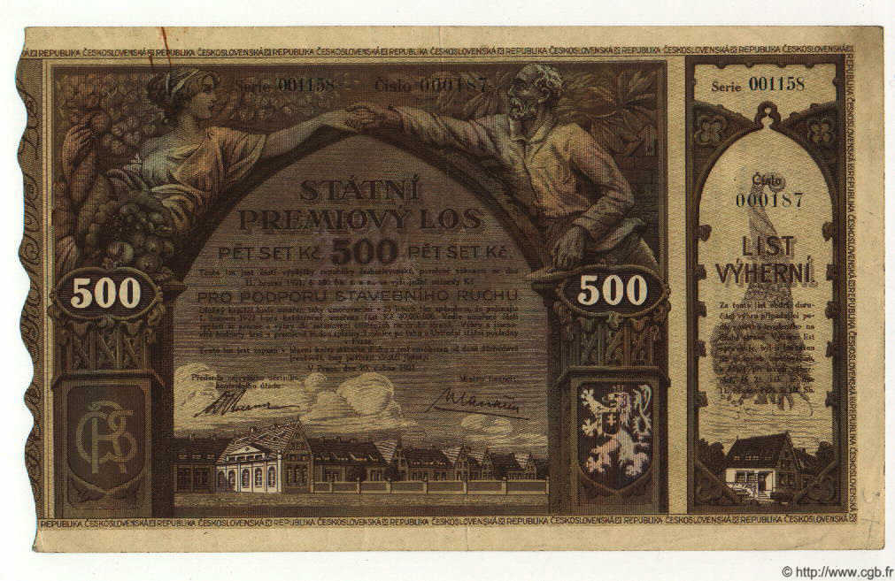 500 Korun CZECHOSLOVAKIA  1921 P.- XF