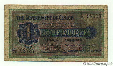 1 Rupee CEYLON  1918 P.16a S