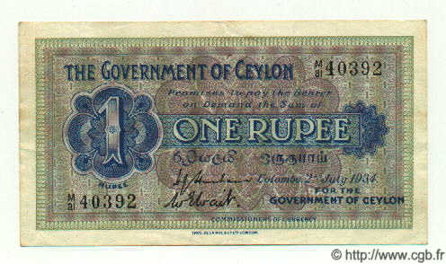 1 Rupee CEYLON  1934 P.16b VF+