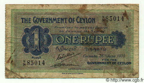 1 Rupee CEYLON  1935 P.16b VG