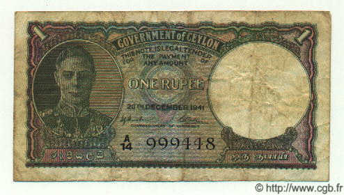 1 Rupee CEYLON  1941 P.34 S