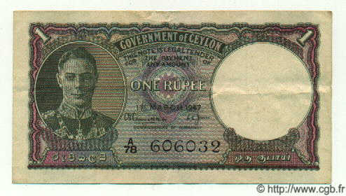 1 Rupee CEYLON  1947 P.34 VF
