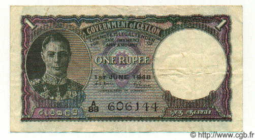 1 Rupee CEYLON  1948 P.34 VF
