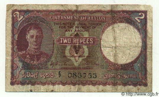 2 Rupees CEYLAN  1941 P.35 B