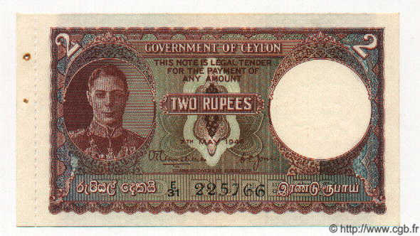2 Rupees CEYLON  1946 P.35 UNC