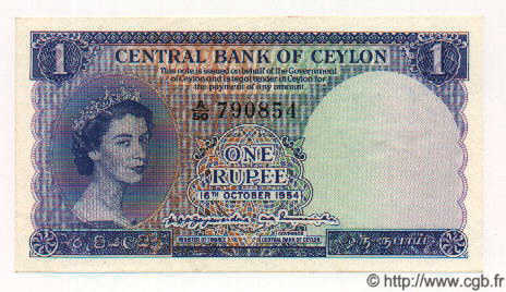 1 Rupee CEYLON  1954 P.49 AU