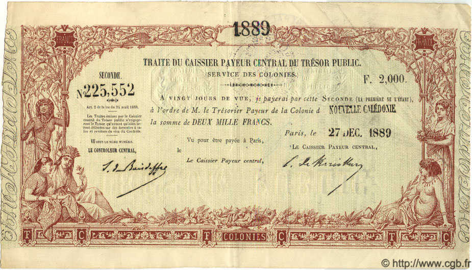 2000 Francs NOUVELLE CALÉDONIE  1889 P.- MBC+