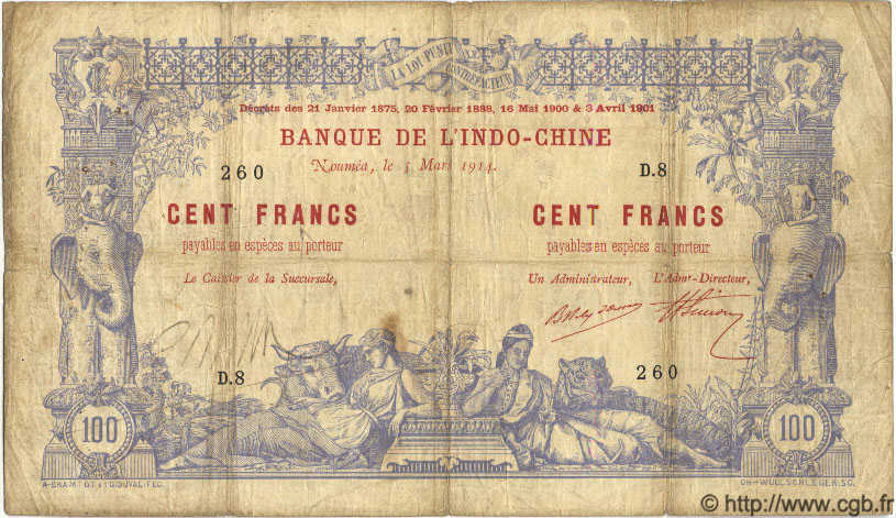 100 Francs NEW CALEDONIA  1914 P.17 F-