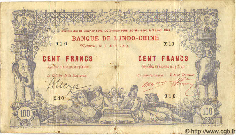 100 Francs NOUVELLE CALÉDONIE  1914 P.17 BC