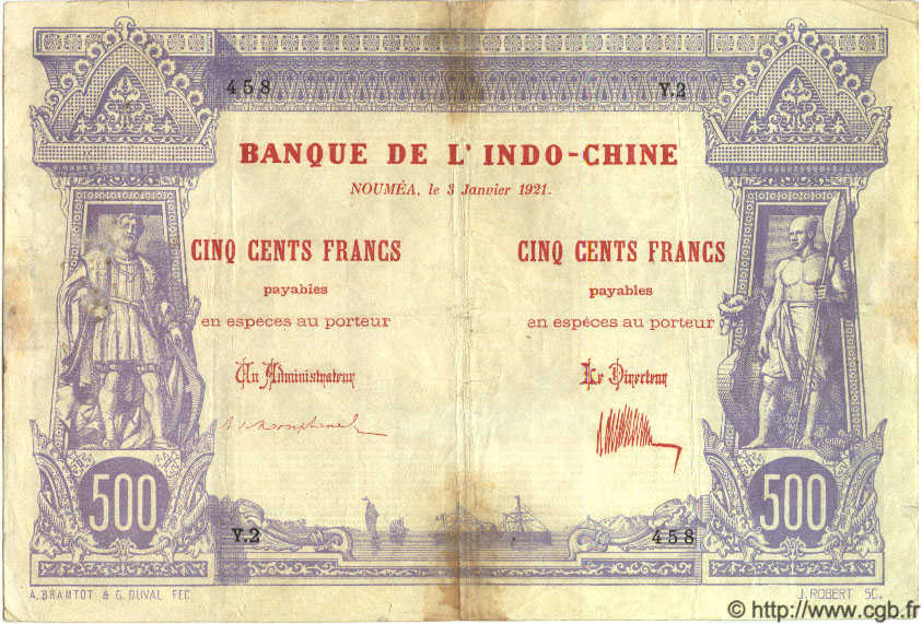500 Francs NEW CALEDONIA  1921 P.22 F+