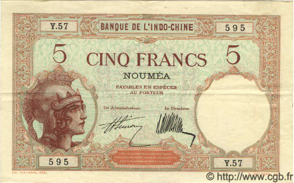 5 Francs NOUVELLE CALÉDONIE  1932 P.36a MBC+