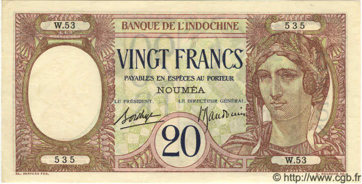 20 Francs NOUVELLE CALÉDONIE  1940 P.37b fST