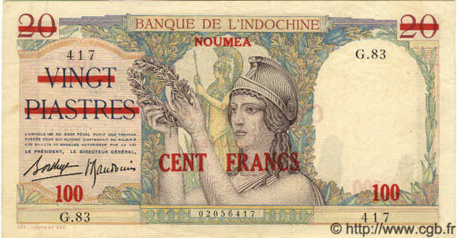 100 Francs NOUVELLE CALÉDONIE  1939 P.39 SPL