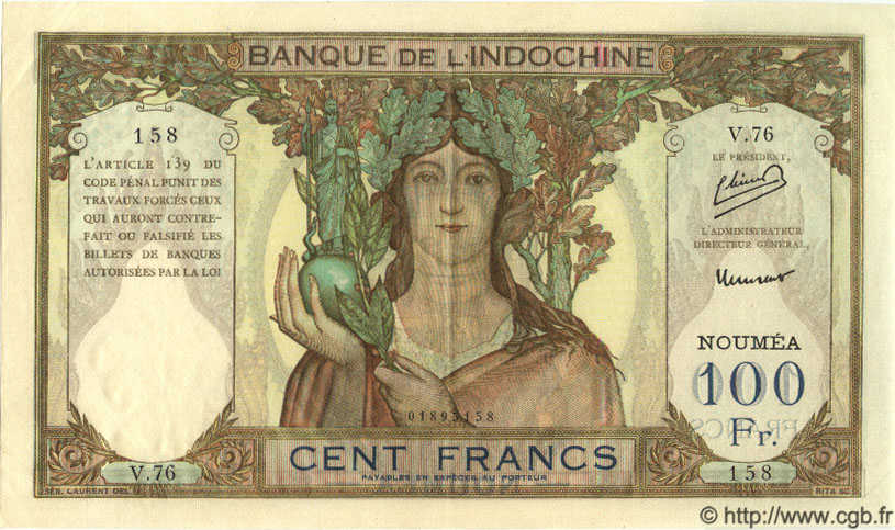 100 Francs NOUVELLE CALÉDONIE  1953 P.42c fST
