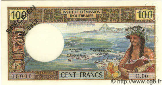 100 Francs Spécimen NOUVELLE CALÉDONIE  1969 P.59s UNC-