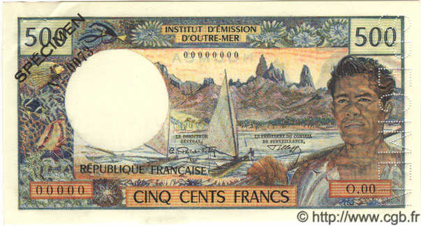 500 Francs Spécimen NEW CALEDONIA  1970 P.60s AU
