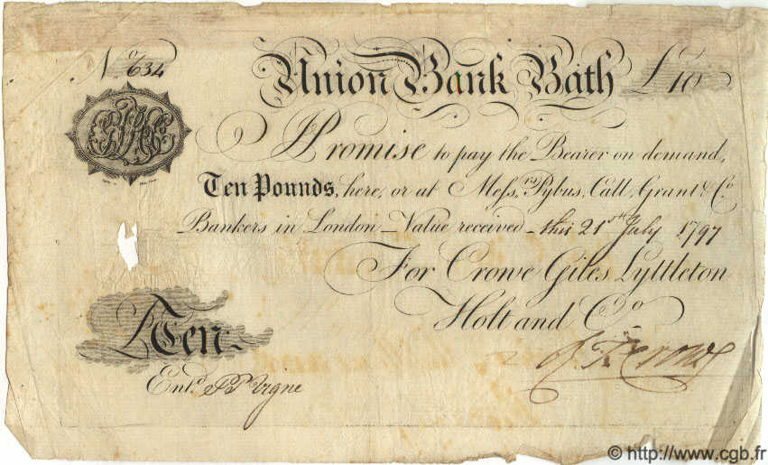 10 Pounds INGHILTERRA Bath 1797 G.0177B q.BB