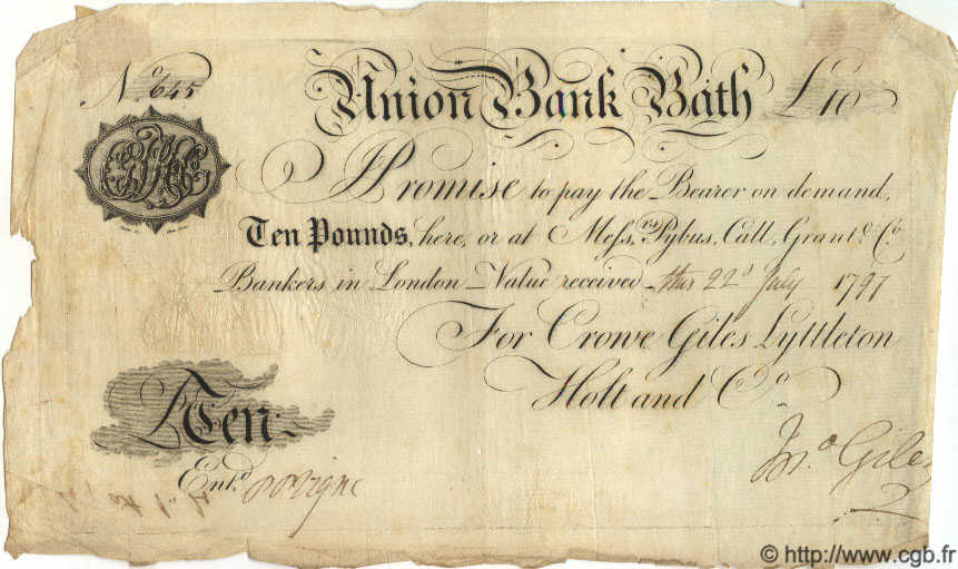 10 Pounds ENGLAND Bath 1797 G.0177B VF