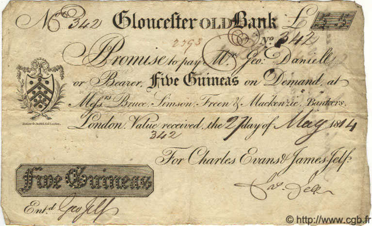 5 Guinées INGHILTERRA Gloucester 1814 G.1203C BB