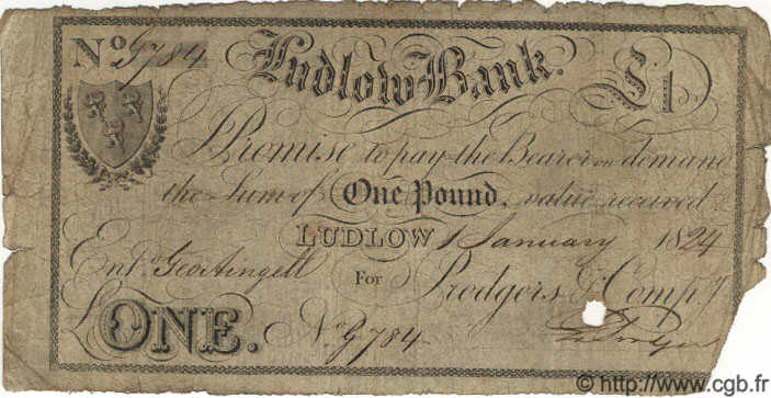1 Pound INGHILTERRA Ludlow 1824 G.1779B B