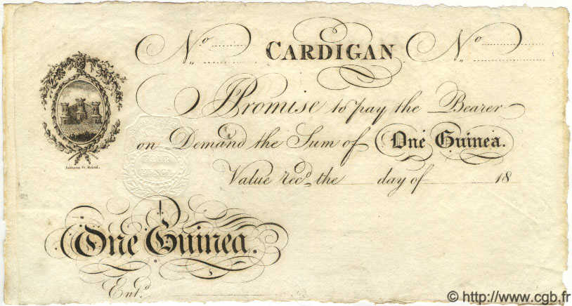 1 Guinée Non émis ENGLAND Cardigan 1880 P.- AU