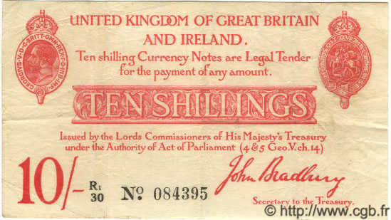 10 Shillings ENGLAND  1915 P.348 SS
