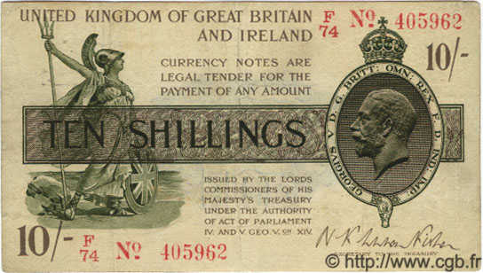 10 Shillings ENGLAND  1919 P.356 F+