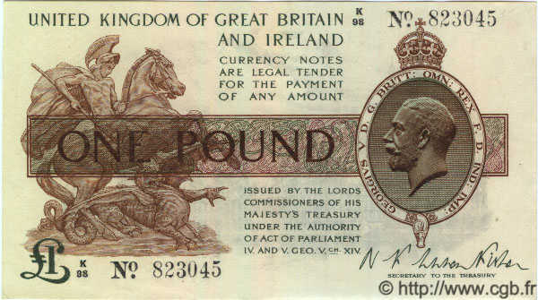 1 Pound INGLATERRA  1919 P.357 FDC