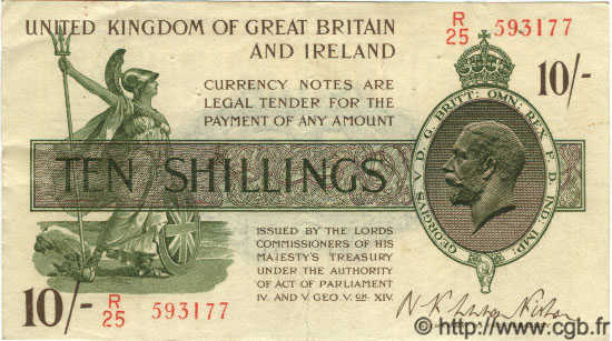 10 Shillings ENGLAND  1922 P.358 fVZ