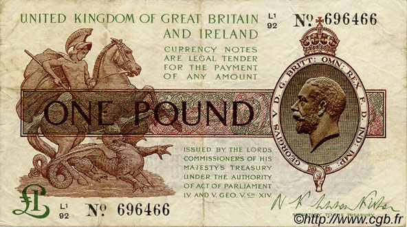 1 Pound ENGLAND  1923 P.359 F