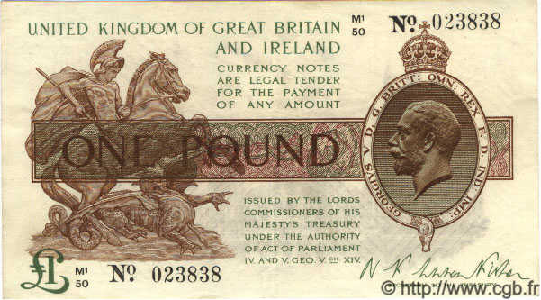 1 Pound ENGLAND  1923 P.359 XF+