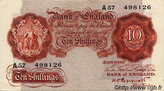 10 Shillings ENGLAND  1934 P.362c XF