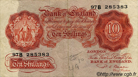 10 Shillings ENGLAND  1950 P.368b VF