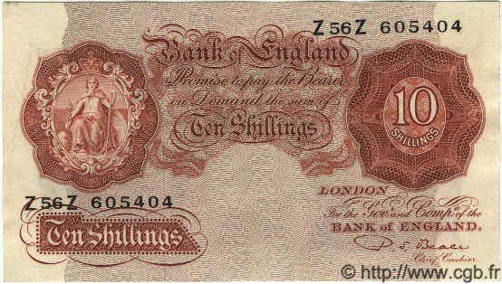10 Shillings ENGLAND  1950 P.368b XF