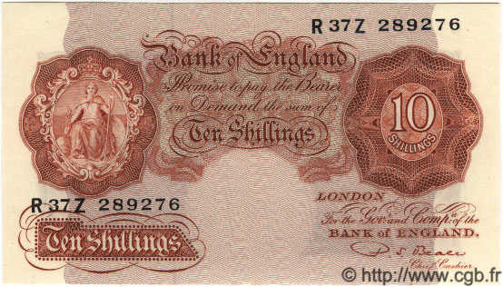 10 Shillings INGHILTERRA  1950 P.368b FDC