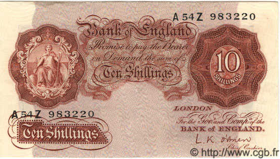 10 Shillings ENGLAND  1955 P.368c VF+