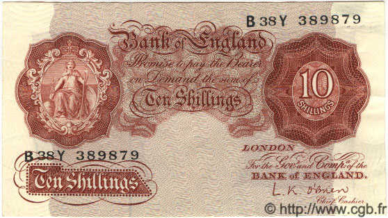10 Shillings ENGLAND  1955 P.368c XF-