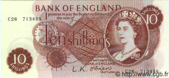 10 Shillings ENGLAND  1963 P.373a UNC