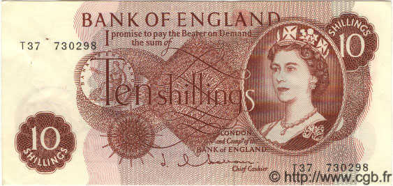 10 Shillings ENGLAND  1963 P.373b XF+