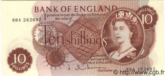 10 Shillings ENGLAND  1963 P.373b UNC-