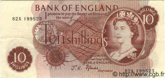 10 Shillings ENGLAND  1967 P.373c VF