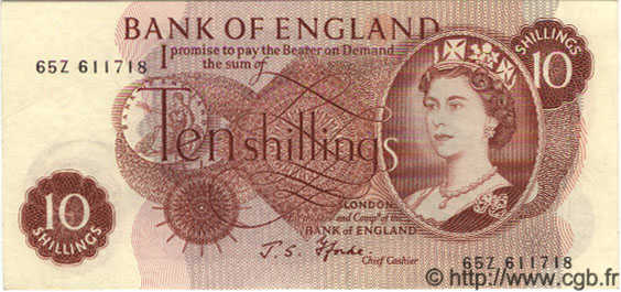 10 Shillings ENGLAND  1967 P.373c XF