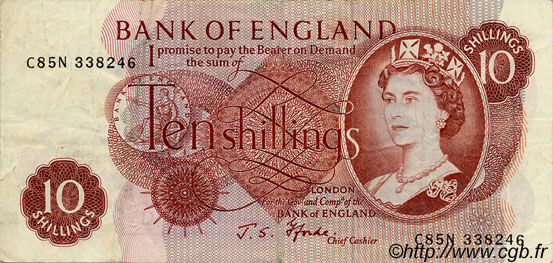 10 Shillings ENGLAND  1967 P.373c VF