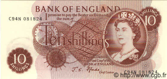 10 Shillings ENGLAND  1967 P.373c ST