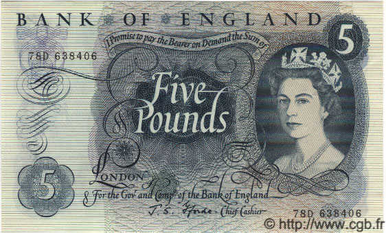 5 Pounds ENGLAND  1967 P.375b fST