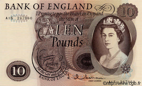 10 Pounds ENGLAND  1964 P.376a fST+
