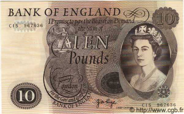 10 Pounds ENGLAND  1971 P.376c UNC