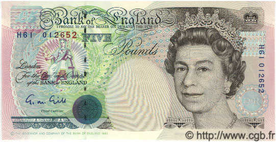 5 Pounds ENGLAND  1990 P.382b UNC