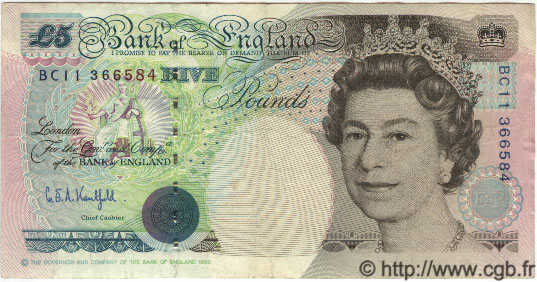 5 Pounds ENGLAND  1990 P.382Aa fSS